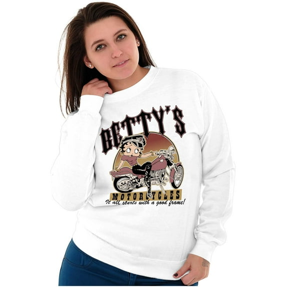 Vintage Cartoon Betty's Motorcycles Women Crewneck Sweatshirt Brisco Brands L