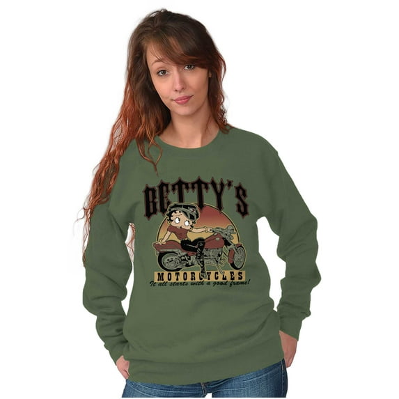 Vintage Cartoon Betty's Motorcycles Women Crewneck Sweatshirt Brisco Brands S