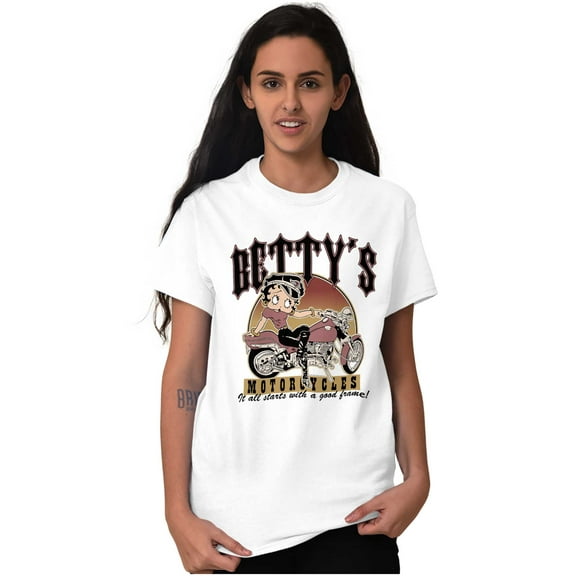 Vintage Cartoon Betty's Motorcycles Women's Graphic T Shirt Tees Brisco Brands 2X