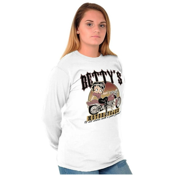 Vintage Cartoon Betty's Motorcycles Women's Long Sleeve T Shirt Brisco Brands L