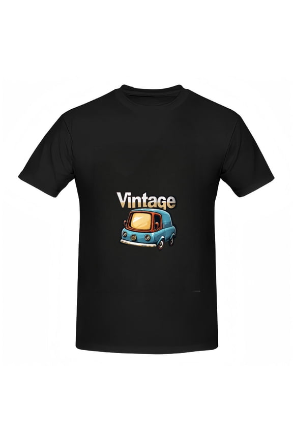 Vintage Cartoon Blue Car Graphic Cotton Short Sleeve T-Shirt for Women - Playful Nostalgic Tee with Bold Design