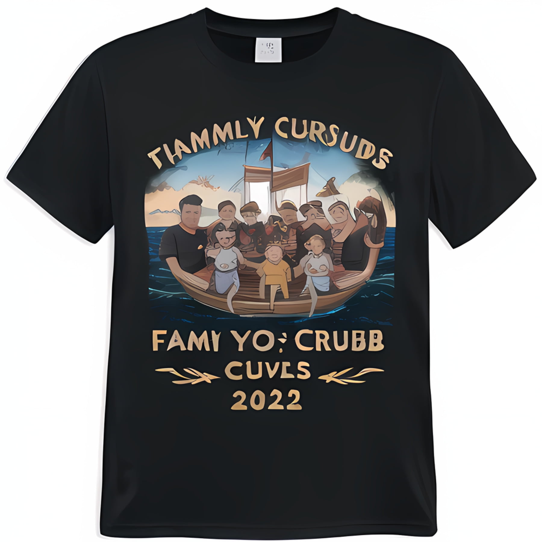 Vintage Cartoon Boat Design The Family Reunion 2024 Black T-shirt 