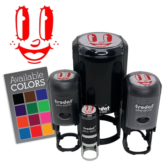 Vintage Cartoon Happy Face Smile Freckles Cheeks Self-Inking Rubber Stamp for Stamping Ink Stamper Crafting Planners - 1/2 Inch Mini - Brown Ink