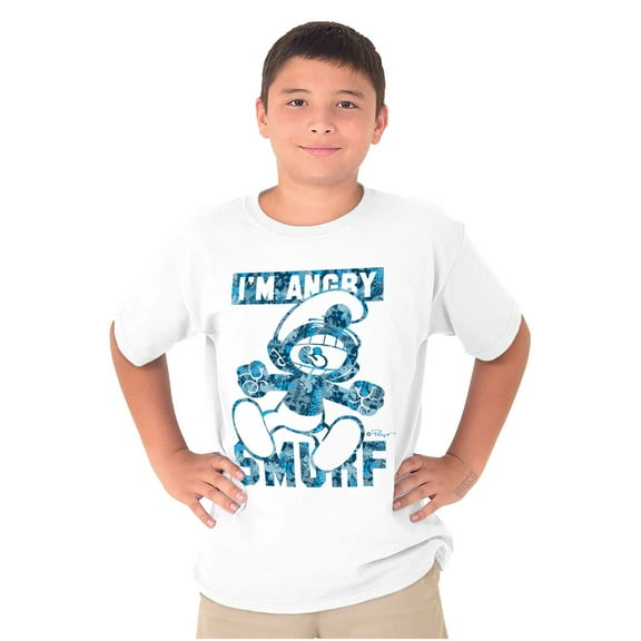 Vintage Cartoon I'm Angry Smurf Crewneck T Shirts Boy Girl Teen Brisco Brands L