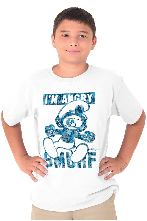 Vintage Cartoon I'm Angry Smurf Crewneck T Shirts Boy Girl Teen Brisco Brands L