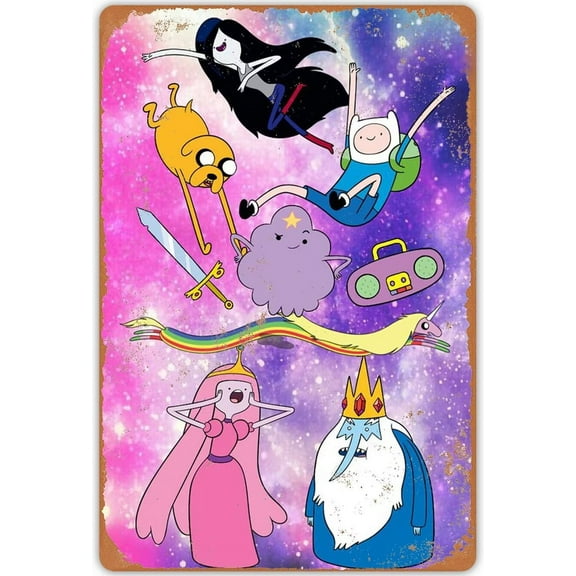 Vintage Cartoon Movie Poster Metal Sign Adventure Time Tin Signs Retro Plaque Wall Decor Gift For Home Kitchen Office Club Bar People Cave Gym 12x17 Inch