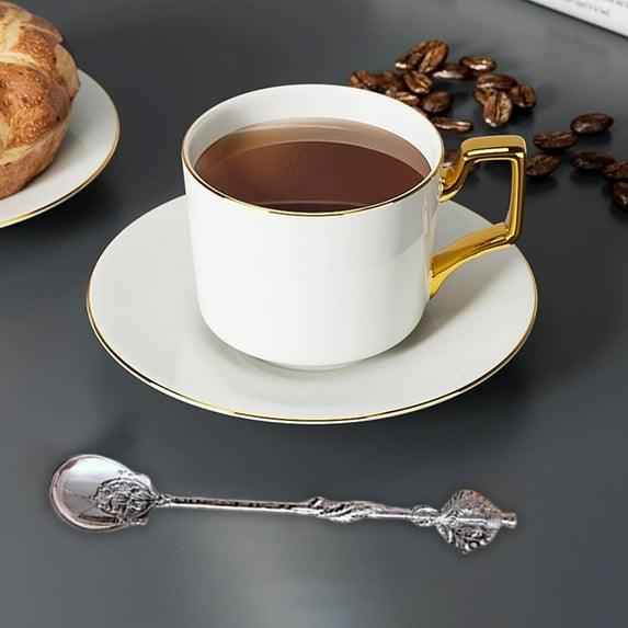 Vintage Carved Metal Coffee Spoons, Set of 6 Ornate Tea Stirring Spoons, Decorative Dessert Spoons for Coffee Bar, Photography, Gift (Silver)