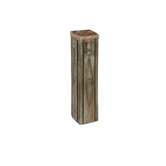 Vintage Carved Rustic Wooden 25" Display Pedestal | Distressed Painted Tall Candlestand | Wooden Block Candle Holder | Farmhouse Style