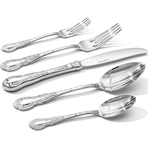 Vintage Carved Silverware Set, 10-Piece 18/10 Stainless Steel Flatware Cutlery Set with Retro Royal Thick Handle, Tableware Utensils for Home, Restaurant, party, Wedding, Dishwasher Safe