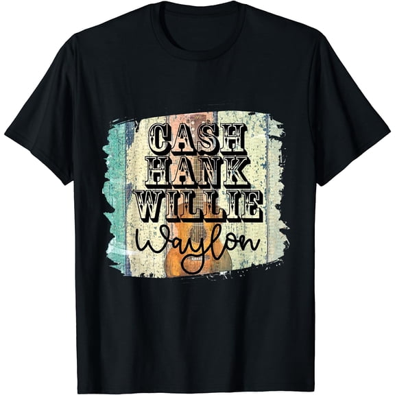 Vintage Cash Hank Willie Waylon Guitar Country Music T-Shirt Black Large