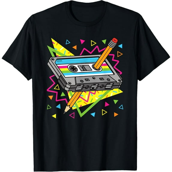 Vintage Cassette Tape 70s 80s 80s Party Outfit Nostalgia T-ShirtMen and women, Black T-shirt, size: Extra large
