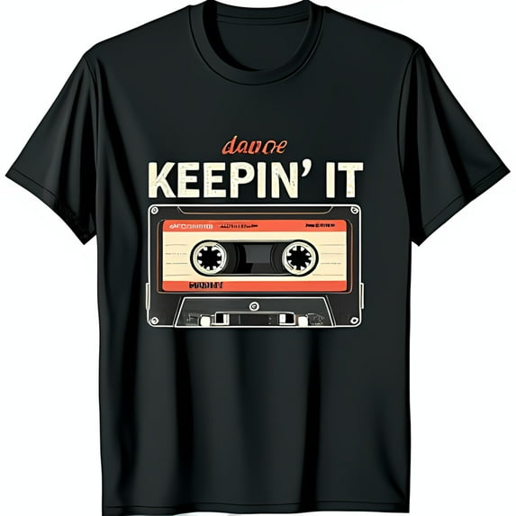Vintage Cassette Tape Black T-Shirt Retro Dance Keepin It Design