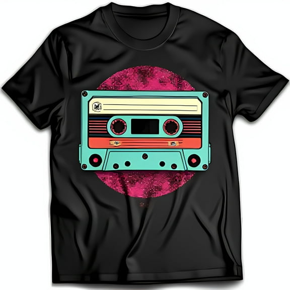 Vintage Cassette Tape Black T-Shirt with Colorful Retro Design Music Lover s Tee