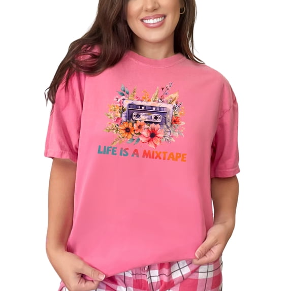 Vintage Cassette Tape Floral T-Shirt, Retro Music Lovers Tee, Life Is A Mixtape Graphic, Unisex Floral Music Shirt, Gift for Music Fan, Crunchberry Comfort Colors T-Shirt, XL