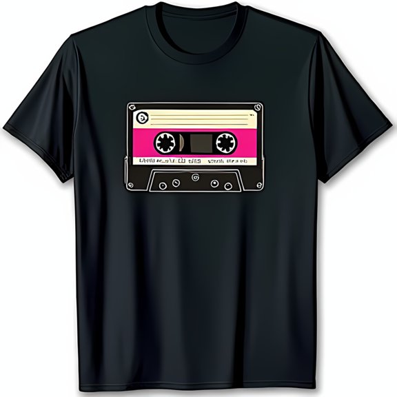 Vintage Cassette Tape Graphic Black T-Shirt Retro Nostalgia Design