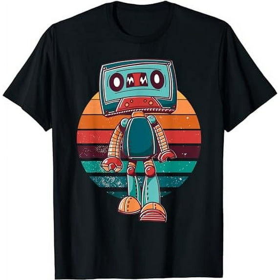 Vintage Cassette Tape Robot 1980s 80s Music Graphic T-Shirt