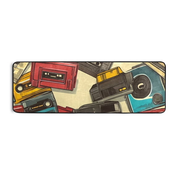 Vintage Cassettes Runner Rug for Hallways Kitchen Non Slip 2'x 6' Washable Hall Carpet for Bedroom Entryway Laundry Room