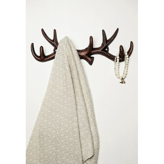 Vintage Cast Iron Deer Antlers Wall Hooks by Comfify | Antique Finish Metal Clothes Hanger Rack w/ Hooks | Includes Screws and Anchors