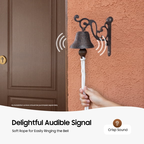 Vintage Cast Iron Dinner Bell, Outdoor Dinner Bell Cast Iron Hanging Ship's Bell Wall Mounted Metal Door Bell for Farm House Outside Decorative Accent Bells