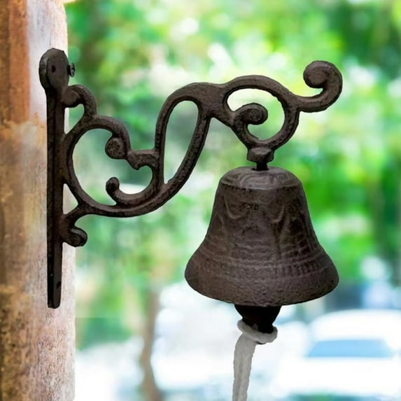 Vintage Cast Iron Doorbell/Dining Bell, Suitable As An Entrance Doorbell, Outdoor Hanging Decoration, Or Indoor Wall Decoration. Vintage Farmhouse And Front Door Bell With White Cord, 5.1 Inches.