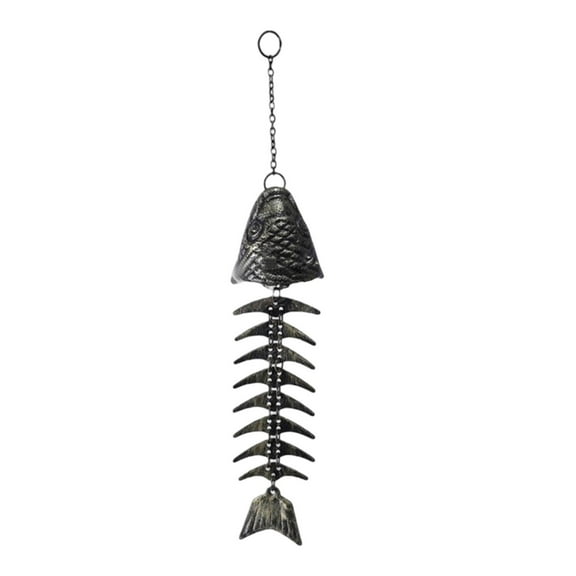 Vintage Cast Iron Fish Wind Chimes for Outdoor - Fishbone Design Windchime with Soothing Melody, S Hook for Garden, Patio, Porch Hanging Decor, Housewarming Gift