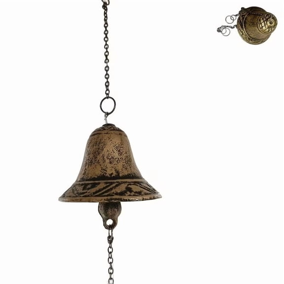 Vintage Cast Iron Garden Bell with Decorative Chain for Wall Hanging