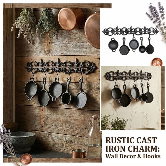 Vintage Cast Iron Kitchen Wall Decor Set, Key Hook, 5-Piece Hanging Plaques for Home, Balcony and Patio, Wall Art for Easter Decor, Housewarming Gift Idea A