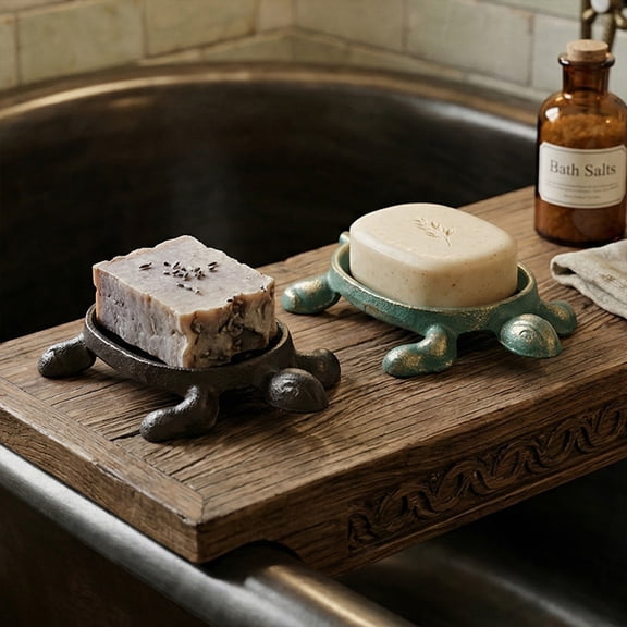 Vintage Cast Iron Turtle Soap Dish,Elevated Draining Metal Soap Tray,Rustic Bathroom Counter Decorative Soap Holder In Two Colors(Gray)