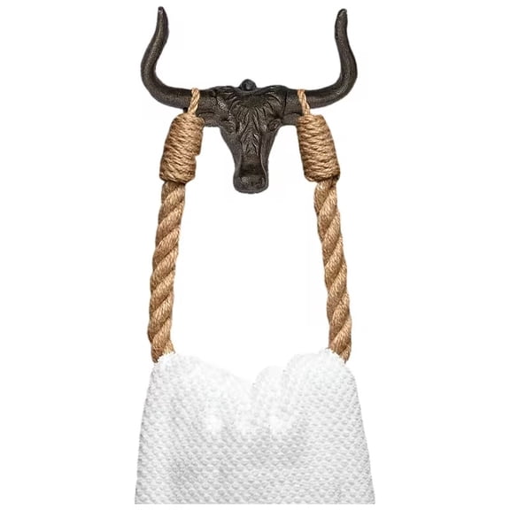 Vintage Cast Iron Western Cow Head Wall Hook - Rustic Towel Rack & Toilet Paper Holder for Home Decor
