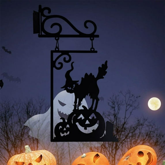 Vintage Cast Iron Witch Shape Hanging Sign Metal Corner Marker for Garden Spooky Ghost Frame Halloween Decoration