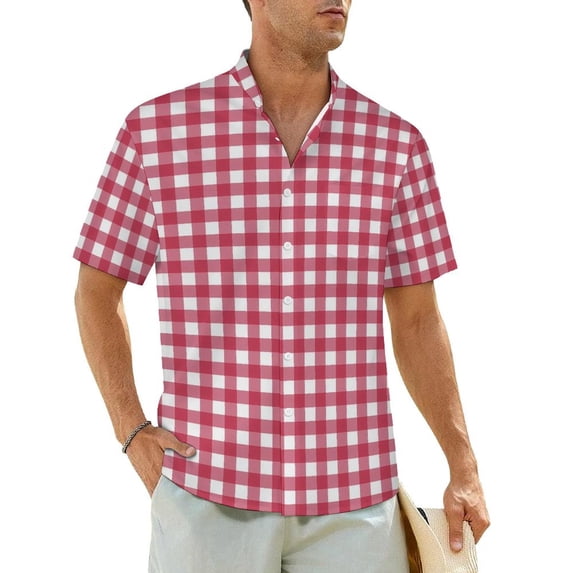 Vintage Casual Shirt Red And White Gingham Vintage Hawaii Shirts Mens Short Sleeve Vacati