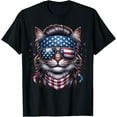 thumbnail image 1 of Vintage Cat American Flag Patriotic Funny Mullet Cat 4th Of July Men Women T-shirt, 1 of 2