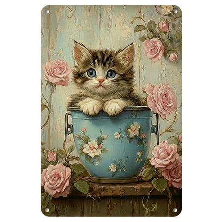 Vintage Cat Bath Metal Tin Sign, Art Wall Decor, Retro Iron Hanging Picture for Indoor Outdoor, Bedroom Office Home Cafe Bar Garage Decoration- 1pc, 8x12 Inch