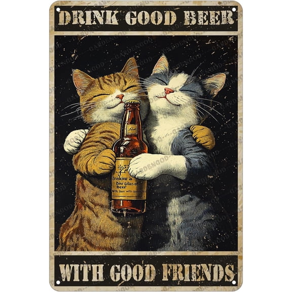 Vintage Cat Beer Metal Sign Cats Drink Good Beer With Good Friends Metal Poster Home Garden Cafe Office Restaurant Garage Aluminium Sign Art Wall Decor 12x8 Inch