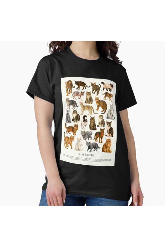 Vintage Cat Breeds Chart Illustration Retro Feline Encyclopedia Unisex T-Shirt, S-5XL