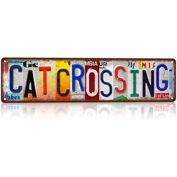 Vintage Cat Crossing Street Sign Wall Decor Metal Tin Signs for Bar Home Bedroom Garage 4x16 Inch