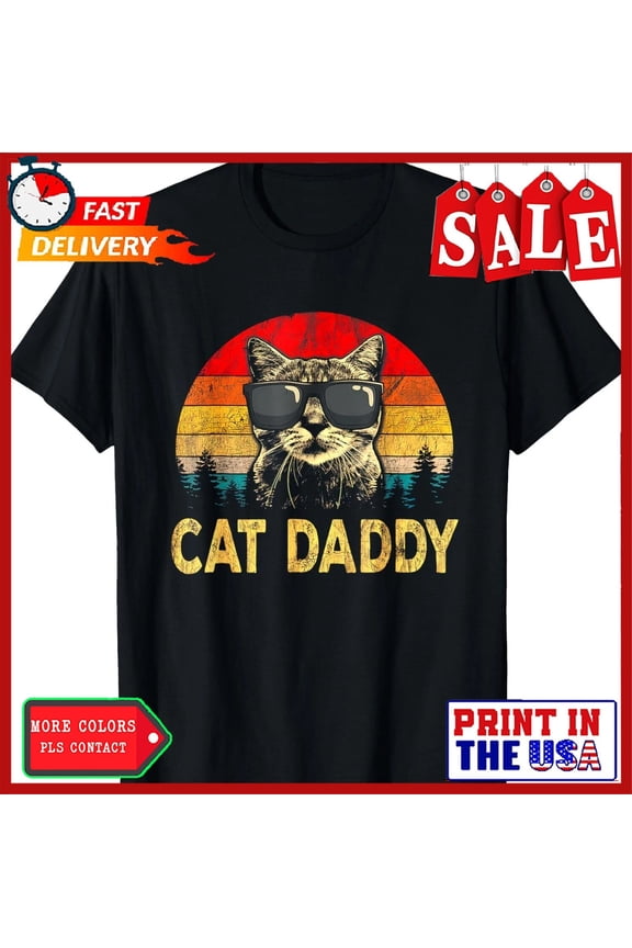 Vintage Cat Daddy Cat Lover Gift Cat Dad Feline Kitten Whisker Parent T-Shirt