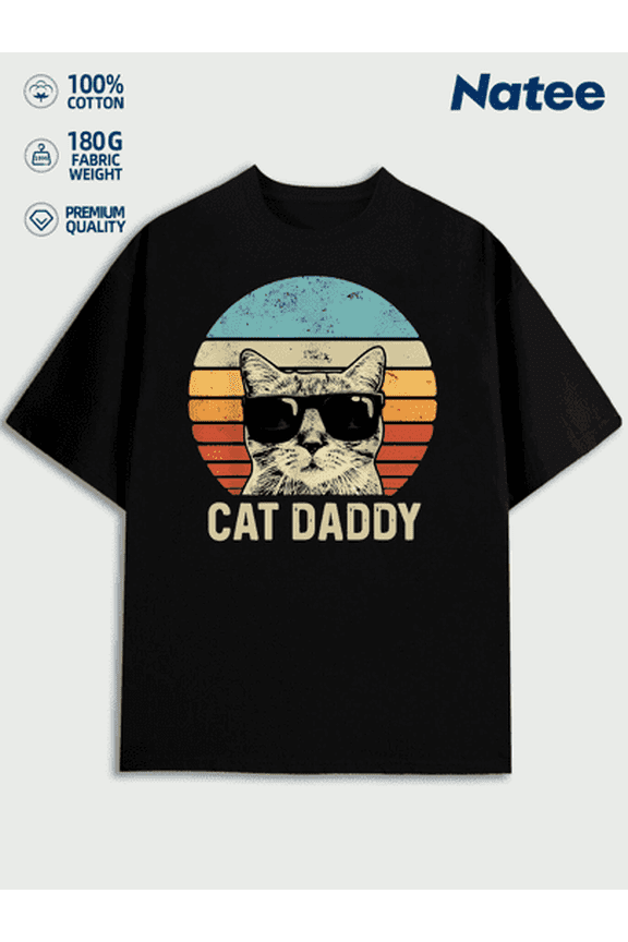 Vintage Cat Daddy Graphic Tee For Cat Lovers Men's Summer Round Neck Short Sleeved Casual Cotton Print A Surprise Gift For Family And Friends
