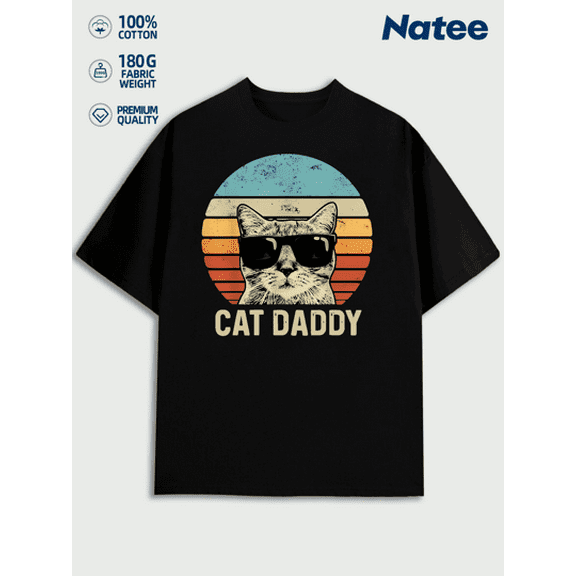 Vintage Cat Daddy Graphic Tee For Cat Lovers Men's Summer Round Neck Short Sleeved Casual Cotton Print A Surprise Gift For Family And Friends