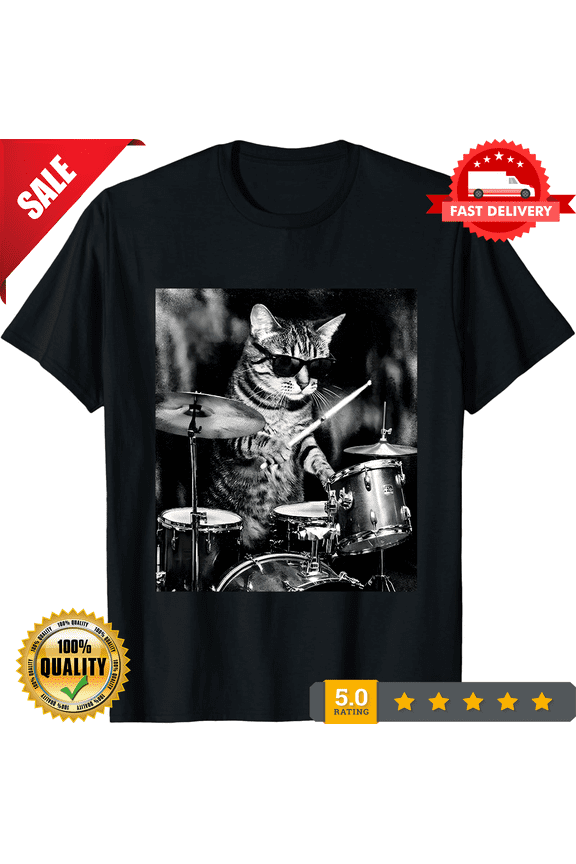 Vintage Cat Drummer T-Shirt Retro Tee Funny Vintage Music Tee, NEW TRENDING ITEM-TH80956