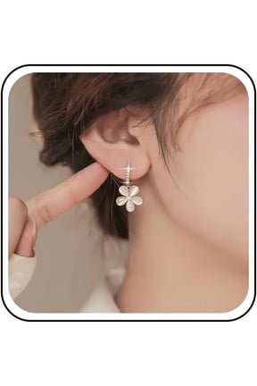 Vintage Cat Eye Flower Dangle Earrings Gold Cat Eye Stone Huggie Earrings Opal Flower Petal Drop Earrings Cz Halo Hoops Earrings Jewelry for Women