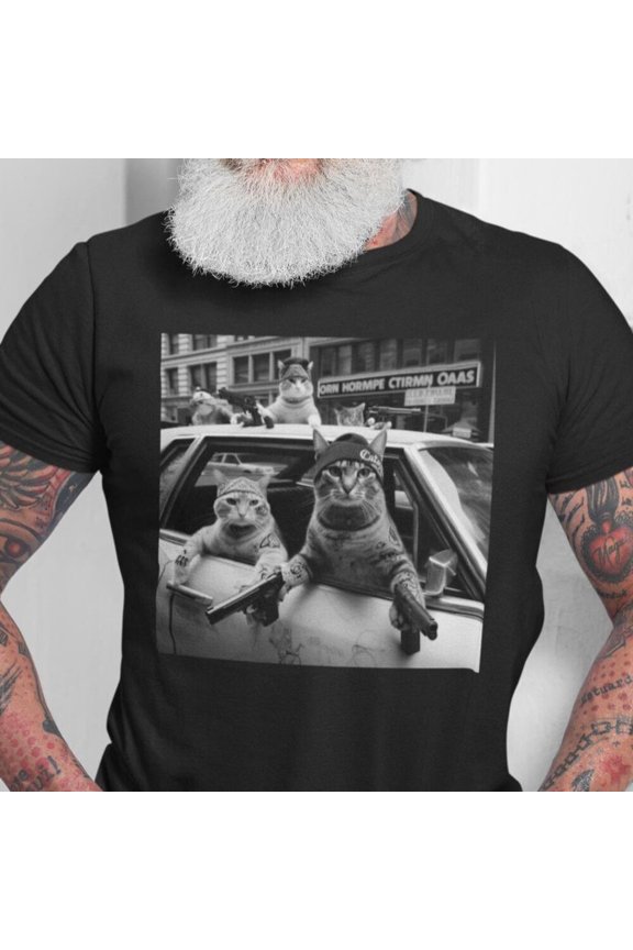 Vintage Cat Gang Funny Kitty Animal Graphic T-Shirt BLACK Unisex S-5XL Hot Trending Shirt