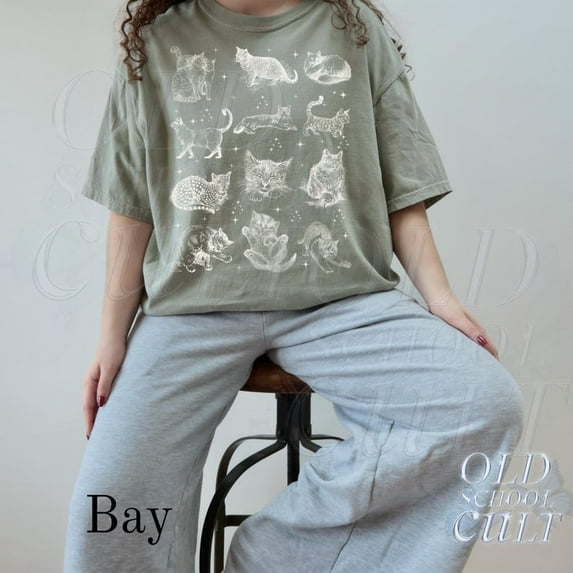 Vintage Cat Illustration Graphic Print T-Shirt | Retro Feline Art Tee | Cute Kitty Lover Unisex Top