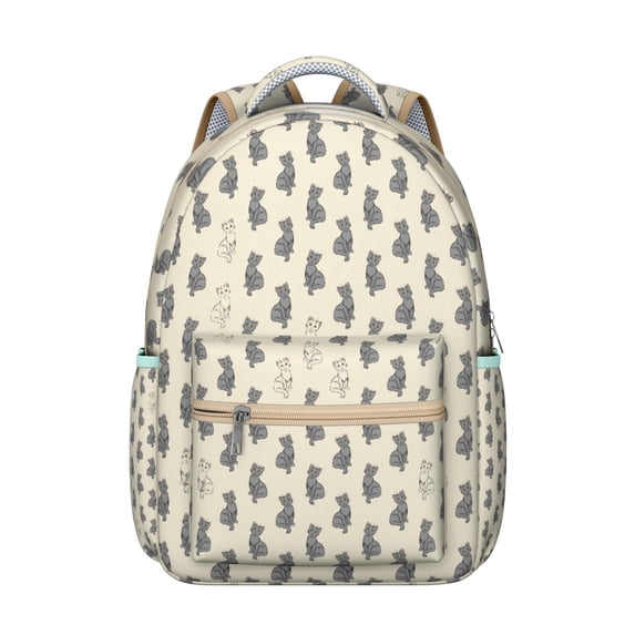 Vintage Cat Illustration Student School Backpack with Floral Cat Design and Cat and Moon Artwork Artistic Pattern Book Bag