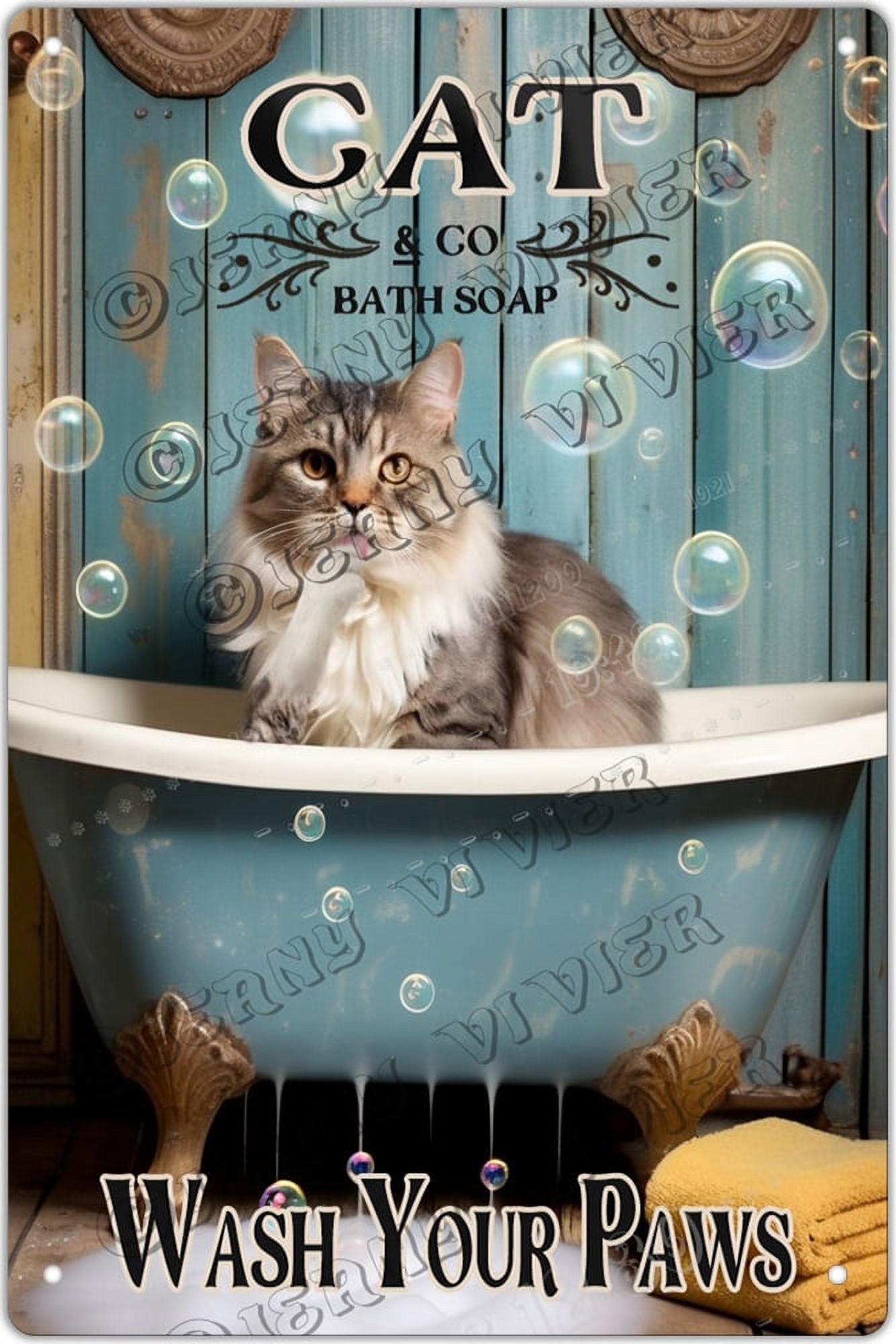 Vintage Cat Metal Sign, Black Cat Wash Your Paws Funny Cat Sign Wall ...