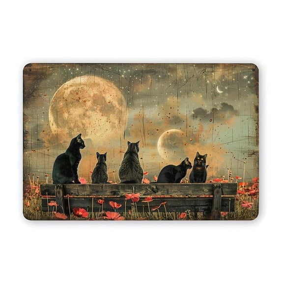 Vintage Cat & Moon Metal Tin Sign - 12X8 "| Durable Iron Wall Art For Home, Bar, Cafe, Garage | Easy-Hang Indoor/Outdoor Decor