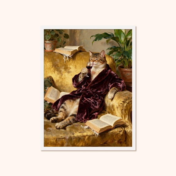 Vintage Cat Portrait, Old Money Library Wall Art, Aristocratic Feline Unframed Paper Print