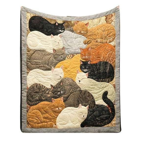 Vintage Cat Print Blanket,Cute Cats Cozy Throw Blanket Lightweight Warm Plush Fleece Blankets,Funny Animal Blankets for Couch Bed Sofa,Warm Farmhouse Gifts for Cat Lovers