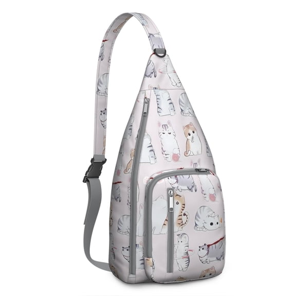 Vintage Cat Print Sling Backpack – Cute Watercolor Hand-Drawn Cat Crossbody Bag for Travel & Hiking