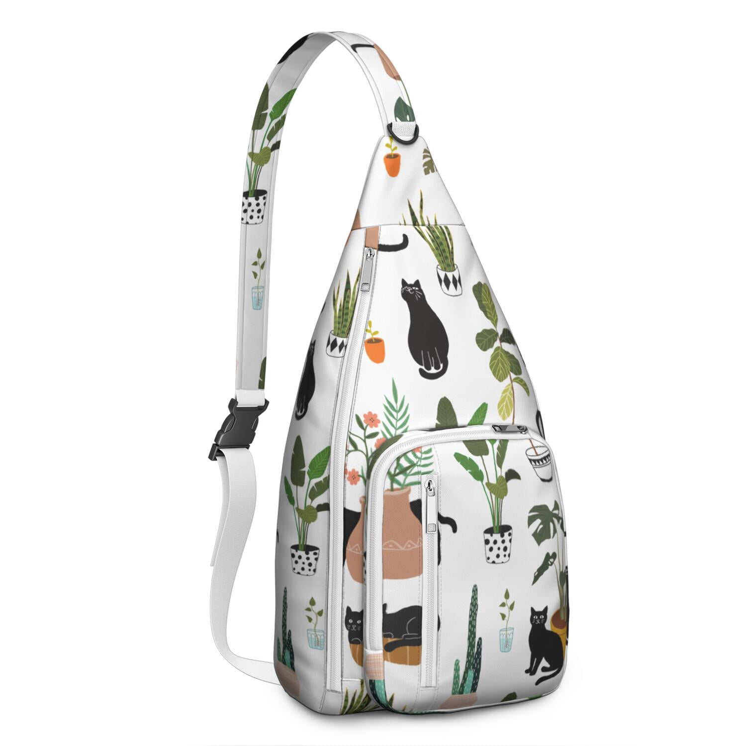 Vintage Cat Print Sling Backpack – Cute Watercolor Hand-Drawn Cat Crossbody Bag for Travel & Hiking